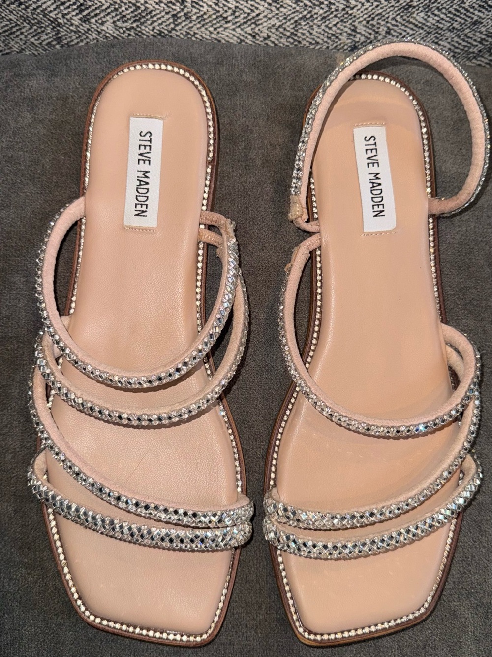Steve Madden Starie Crystal-Strap Square-Toe Sandals